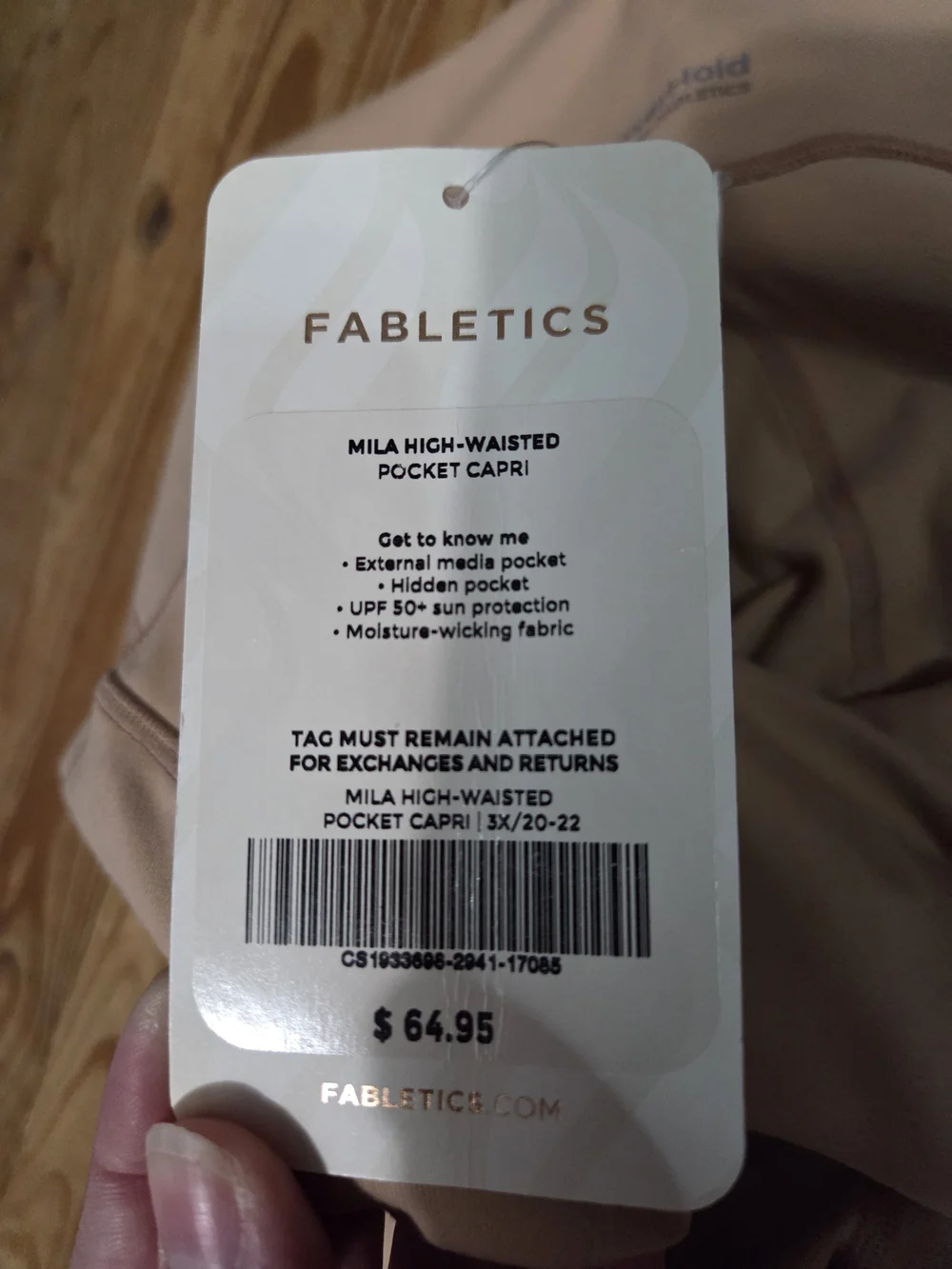 Fabletics Mila High-Waisted Capri in Light Beige with Pockets 3X